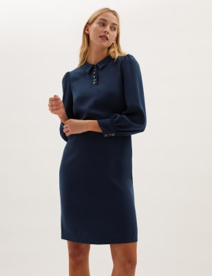 

Womens M&S Collection Puff Sleeve Knee Length Shift Dress - Navy, Navy