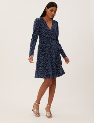 

Womens M&S Collection Animal Print V-Neck Knee Length Wrap Dress - Navy Mix, Navy Mix