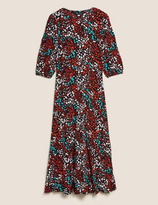 M&S Womens Animal Print Midaxi Tea Dress