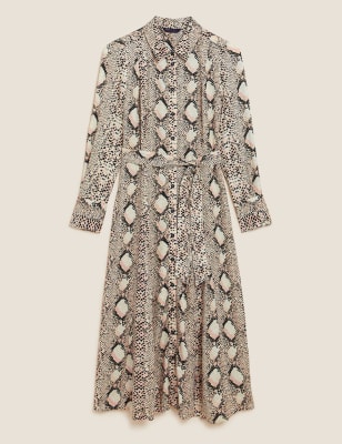 

Womens M&S Collection Animal Print Belted Midi Shirt Dress - Natural Mix, Natural Mix