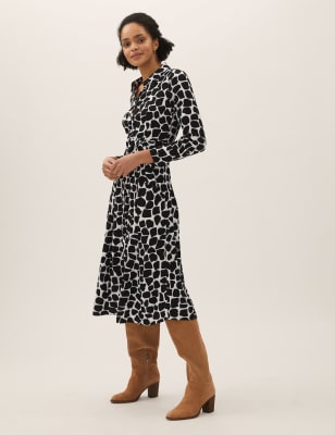 

Womens M&S Collection Midi-Shirtkleid mit Tiermuster und Gürtel - Black Mix, Black Mix