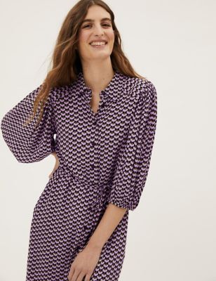 

Womens M&S Collection Geometric Print Collared Midi Shirt Dress - Burgundy Mix, Burgundy Mix