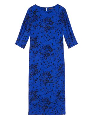 Womens M&S Collection Animal Print Midi Column Dress - Blue Mix