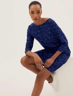 

Womens M&S Collection Knielanges Etuikleid mit Tierdruck - Blue Mix, Blue Mix
