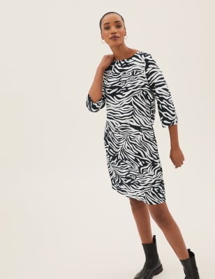 

Womens M&S Collection Animal Print Knee Length Shift Dress - Black Mix, Black Mix