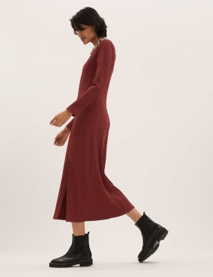 

M&S Collection Vestido columna de punto acanalado a media piernaWomens - Red, Red