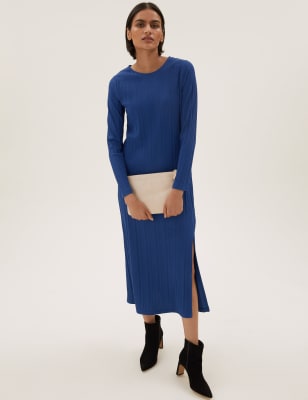 

Womens M&S Collection Jersey Ribbed Midi Column Dress - Blue, Blue