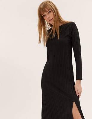 

Womens M&S Collection Jersey Ribbed Midi Column Dress - Black, Black