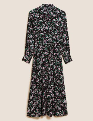 M&S Womens Floral Tie Front Midaxi Shirt Dress