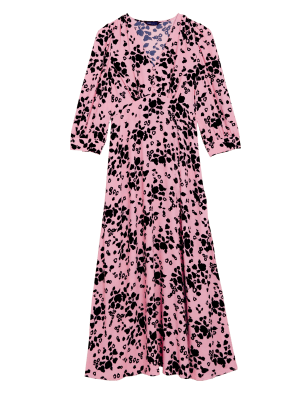 

Womens M&S Collection Floral V-Neck Button Detail Midi Tea Dress - Pink Mix, Pink Mix