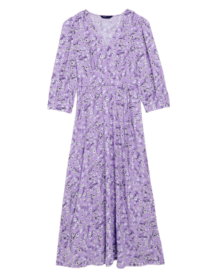 

Womens M&S Collection Floral V-Neck Button Detail Midi Tea Dress - Lilac Mix, Lilac Mix