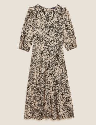 

Womens M&S Collection Animal Print Frill Sleeve Midaxi Tea Dress - Natural Mix, Natural Mix