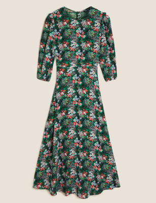 

Womens M&S Collection Floral Frill Detail Midaxi Tea Dress - Multi, Multi