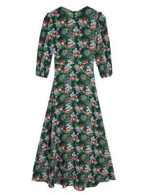 M&S Womens Floral Frill Detail Midaxi Tea Dress