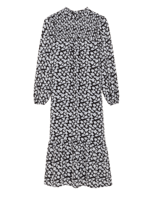 

Womens M&S Collection Floral High Neck Shirred Midi Smock Dress - Black Mix, Black Mix