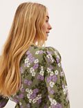 Floral V-Neck Puff Sleeve Midi Tea Dress