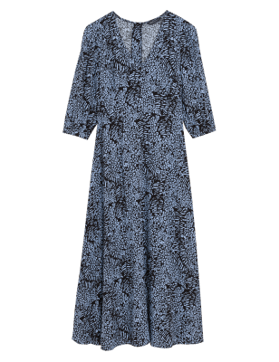 

Womens M&S Collection Animal Print Puff Sleeve Midi Tea Dress - Blue Mix, Blue Mix