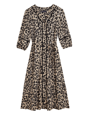 

Womens M&S Collection Animal Print V-Neck Midi Smock Dress - Natural Mix, Natural Mix