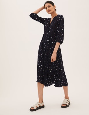 

Womens M&S Collection Polka Dot Lace Insert Belted Midi Dress - Black Mix, Black Mix