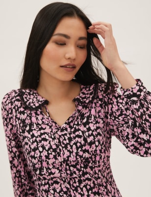 

M&S Collection Vestido a media pierna de tarde estampado con cuelloWomens - Pink Mix, Pink Mix