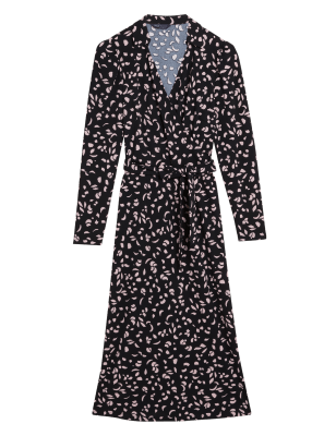 

M&S Collection Vestido cruzado estampado a media pierna con cuelloWomens - Black Mix, Black Mix