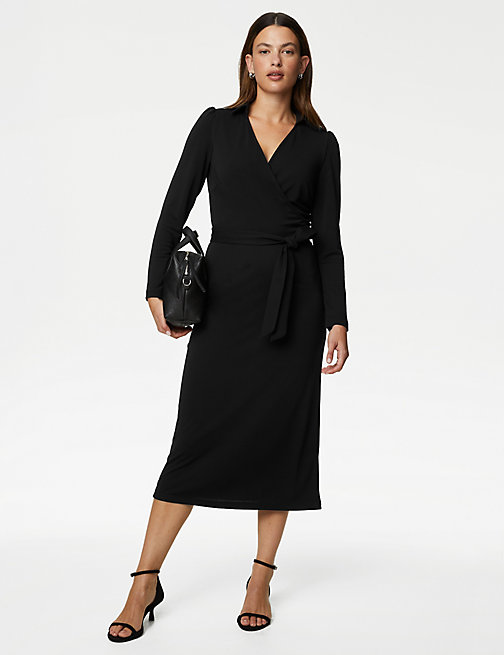 Marks And Spencer Womens M&S Collection Collared Midi Wrap Dress - Black, Black