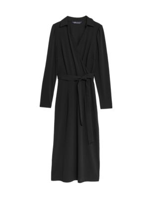 Womens M&S Collection Collared Midi Wrap Dress - Black
