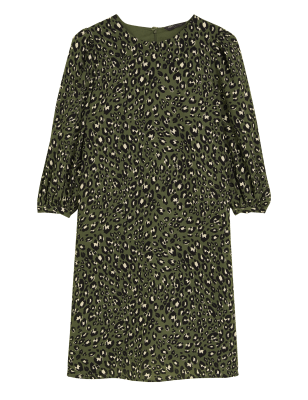 

Womens M&S Collection Swing-Kleid mit Puffärmeln und Tiermuster - Khaki Mix, Khaki Mix