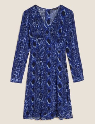 

Womens M&S Collection Snake Print V-Neck Knee Length Wrap Dress - Blue Mix, Blue Mix