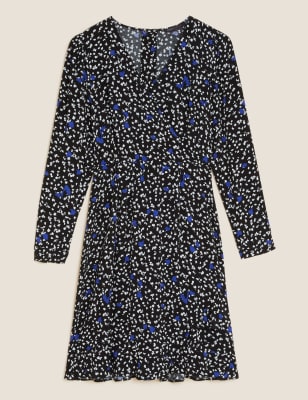 

Womens M&S Collection Floral V-Neck Knee Length Wrap Dress - Black Mix, Black Mix