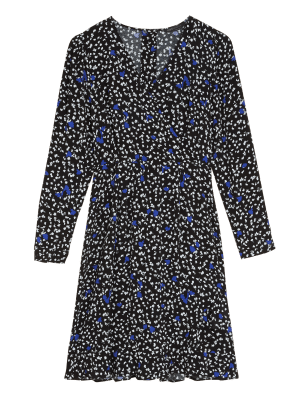 

M&S Collection Vestido cruzado floral por la rodilla de escote en picoWomens - Black Mix, Black Mix