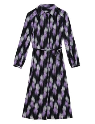 Womens M&S Collection Printed Belted Midi Shirt Dress - Multi
