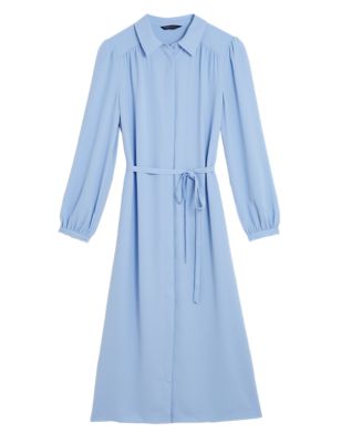 Womens M&S Collection Belted Midi Shirt Dress - Blue