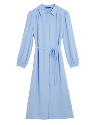 

Womens M&S Collection Belted Midi Shirt Dress - Blue, Blue