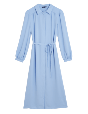 Womens M&S Collection Belted Midi Shirt Dress - Blue