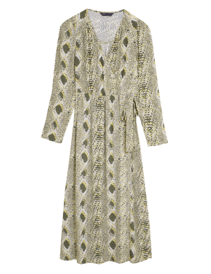 

Womens M&S Collection Snake Print V-Neck Midi Wrap Dress - Natural Mix, Natural Mix
