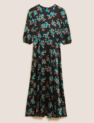 M&S Womens Satin Floral Midaxi Tea Dress