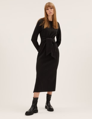 

Womens M&S Collection Belted Midi Shift Dress - Black, Black