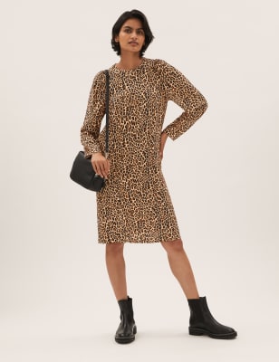 

Womens M&S Collection Animal Print Puff Sleeve Shift Dress - Natural Mix, Natural Mix