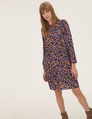 

Womens M&S Collection Floral Puff Sleeve Knee Length Shift Dress - Multi, Multi