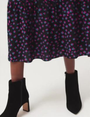 M&S Womens Spot Print V-Neck Midi Waisted Dress