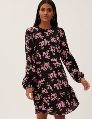 

M&S Collection Minivestido floral de tarde de manga abullonadaWomens - Black Mix, Black Mix