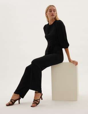

Womens M&S Collection Belted 3/4 Sleeve Jumpsuit - Black, Black