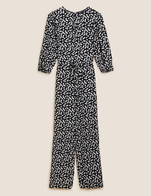 M&S Womens Star Print Belted 3/4 Sleeve Jumpsuit