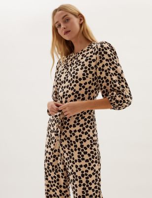 

Womens M&S Collection Animal Print Belted 3/4 Sleeve Jumpsuit - Natural Mix, Natural Mix