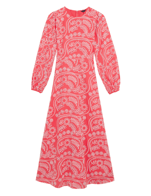 

Womens M&S Collection Pure Cotton Broderie Maxi Tea Dress - Coral Mix, Coral Mix