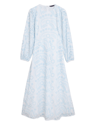 

Womens M&S Collection Pure Cotton Broderie Maxi Tea Dress - Cream Mix, Cream Mix