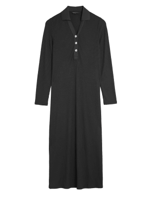 

Womens M&S Collection Ribbed V-Neck Midi Column Dress - Black, Black