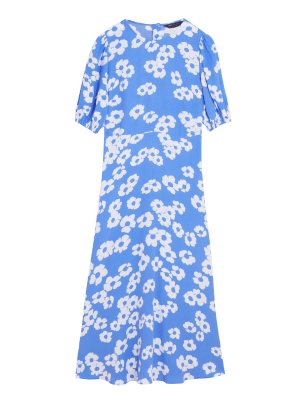 

M&S Collection Vestido de tarde floral maxi a media pierna con cuello redondoWomens - Blue Mix, Blue Mix