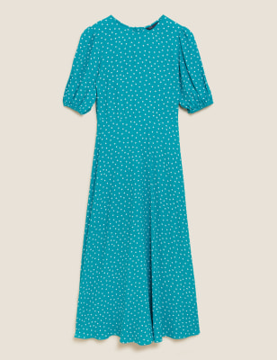 

Womens M&S Collection Midaxi-Teekleid mit Puffärmeln und Punktmuster - Green Mix, Green Mix